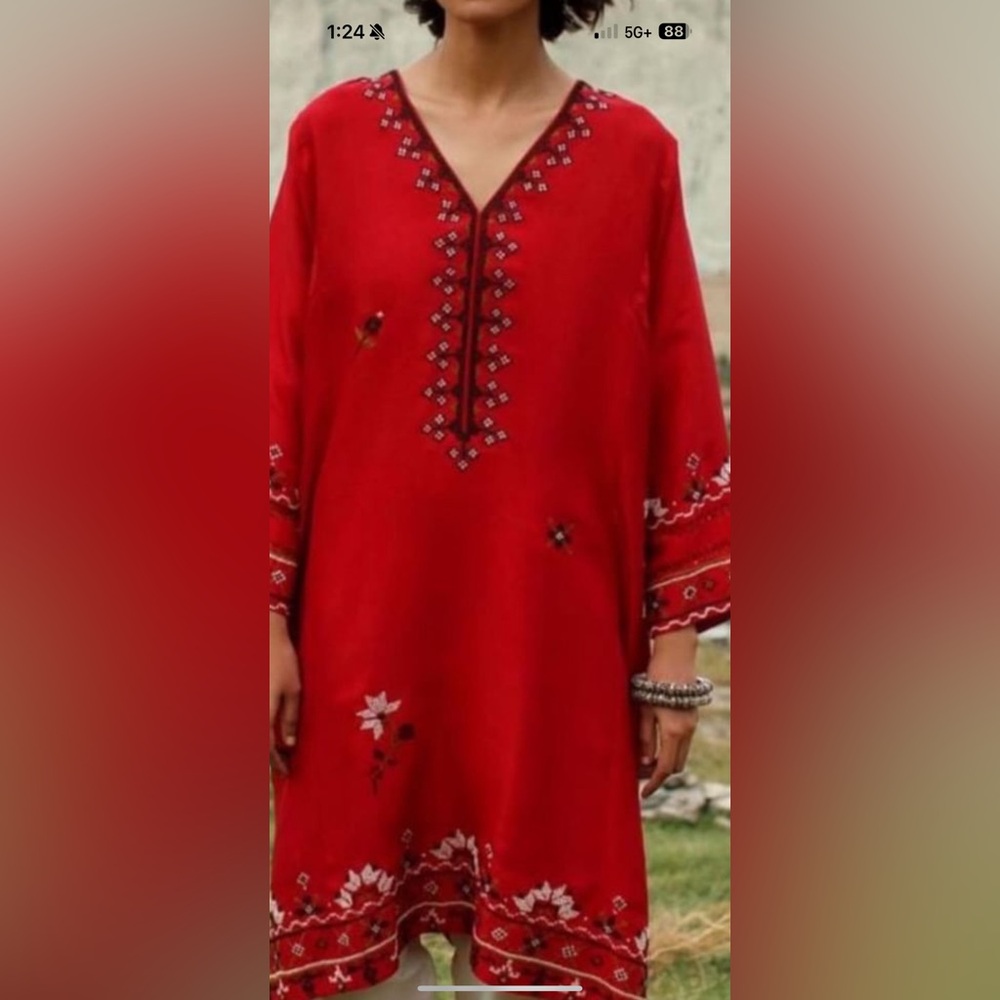 Very nice rawsilk embroidered shirt free size by misha
